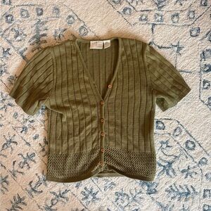 Liz Claiborne Olive Green Short Sleeve Button Cardigan